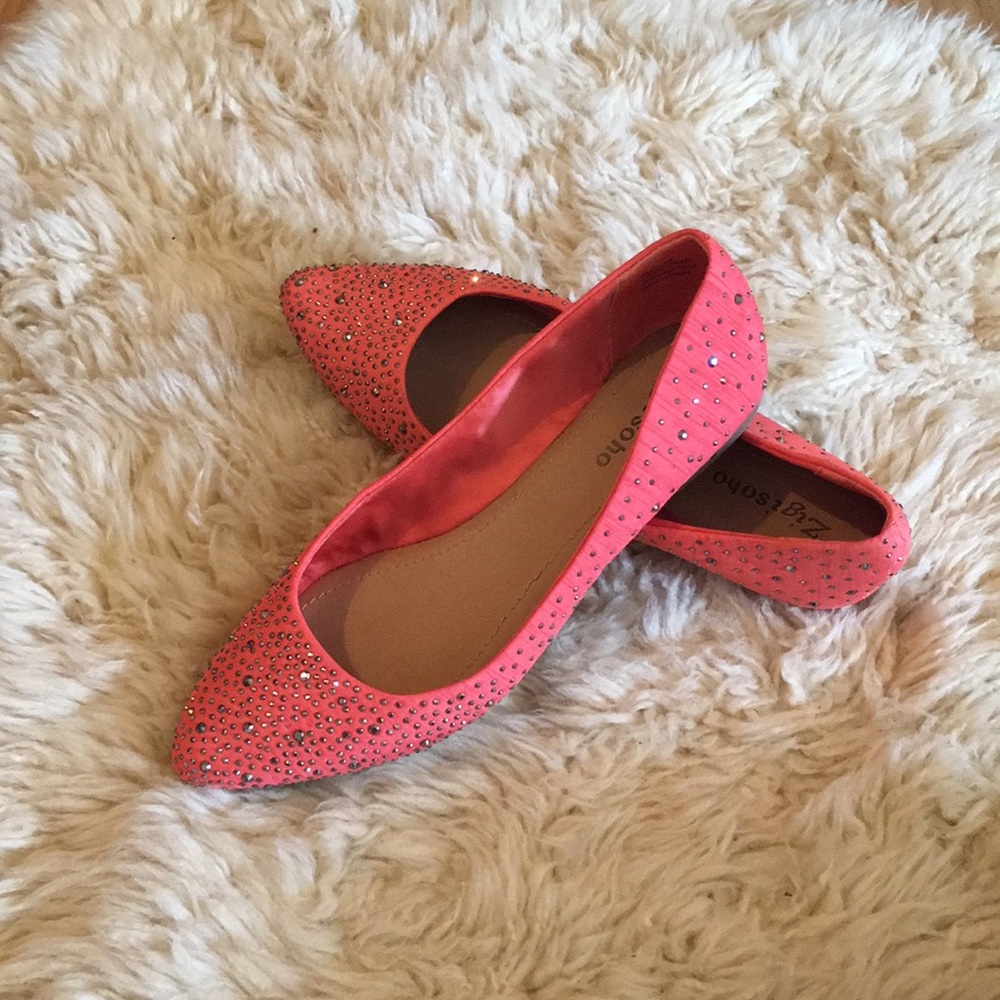 Zigisoho orange bejeweled flats